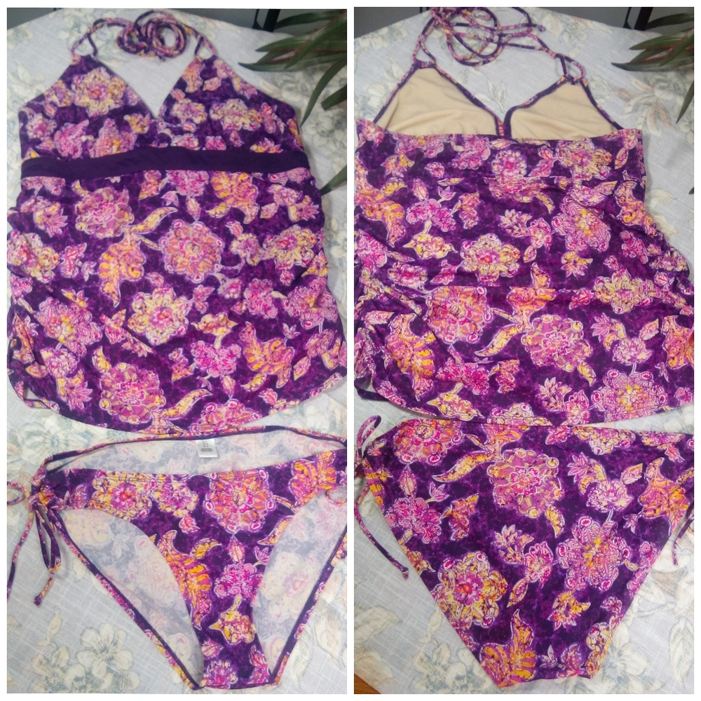 Motherhood Purple Floral Tankini Set, size L